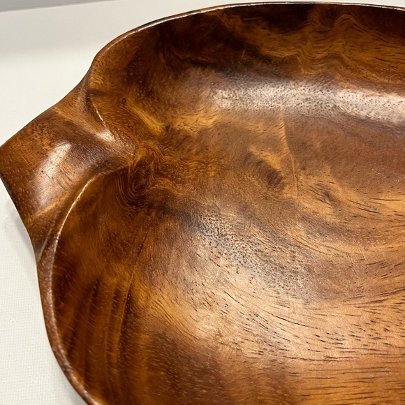 VINTAGE LEAF SHAPED WOODEN TRINKET DISH TRAY MONKEY POD MADE IN HAWAII - Picture 8 of 8
